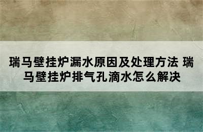 瑞马壁挂炉漏水原因及处理方法 瑞马壁挂炉排气孔滴水怎么解决